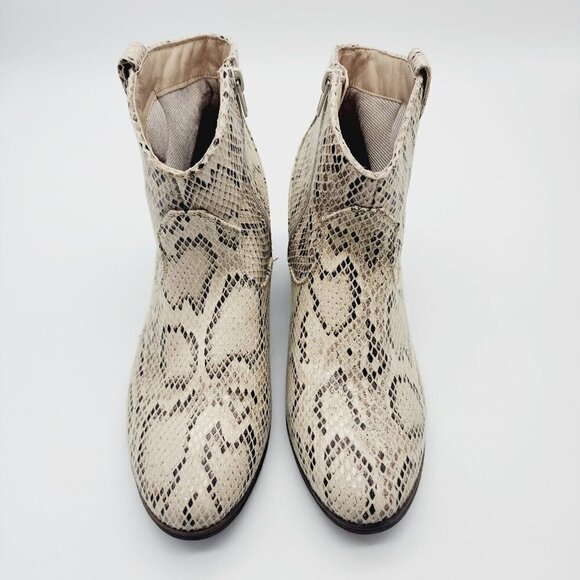 True Craft Ankle Boots Women 9-1/2 M Winnie Western Snakeskin Brown Cream - Picture 3 of 10
